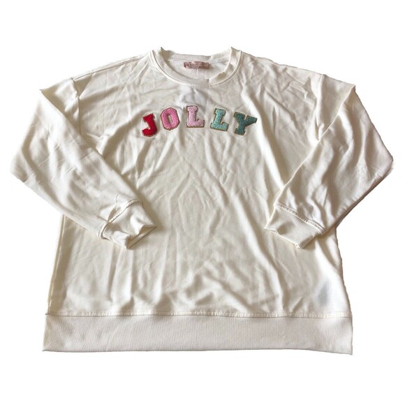 Philosophy Womens Pullover Sweatshirt Jolly Patch Letters Ivory Size Large NWT - Picture 1 of 13